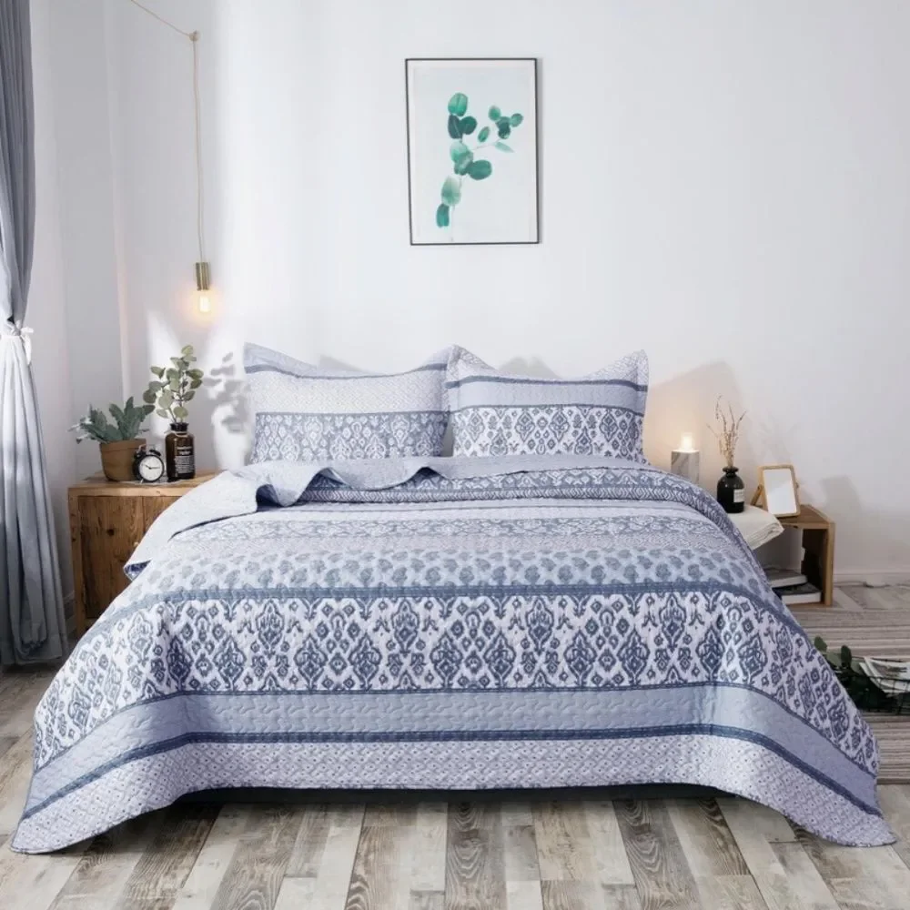 Cottage Boho Printed Queen Quilt Set Granny Shabby Chic Country Rustic New